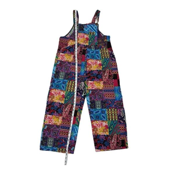 Camsa Bright Boho Oversized Patchwork Color Block Hippy Cropped Overalls, Sz. M - Picture 12 of 12